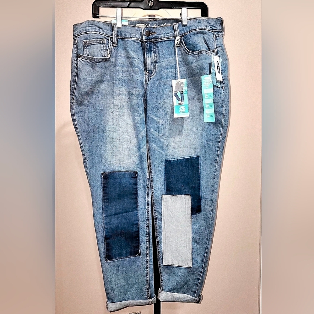 NWT Old Navy Patchwork Boyfriend Ankle Jeans Size 12R